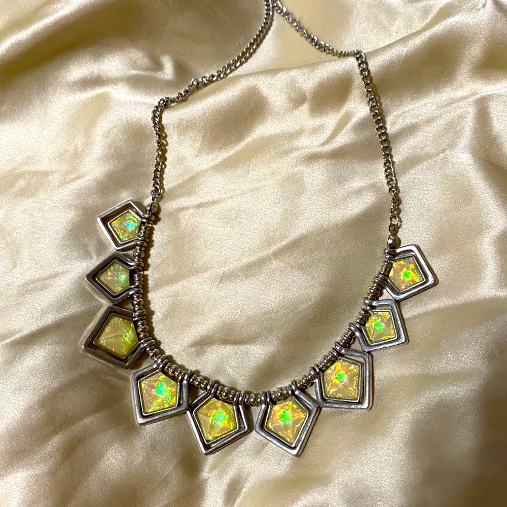 Silver & iridescent stone necklace